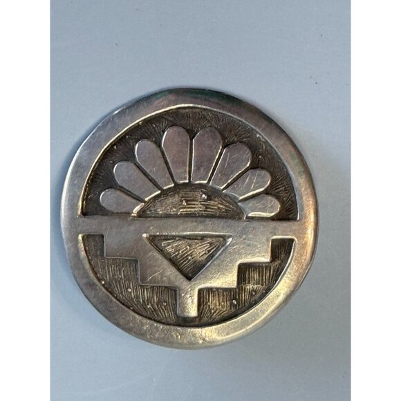 Vintage Southwestern Tribal Sterling Silver Brooch Pin - Picture 2 of 7
